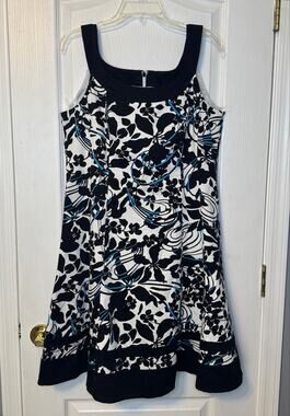 Jones NY -Womens Black and White Sleeveless Dress- Size 14